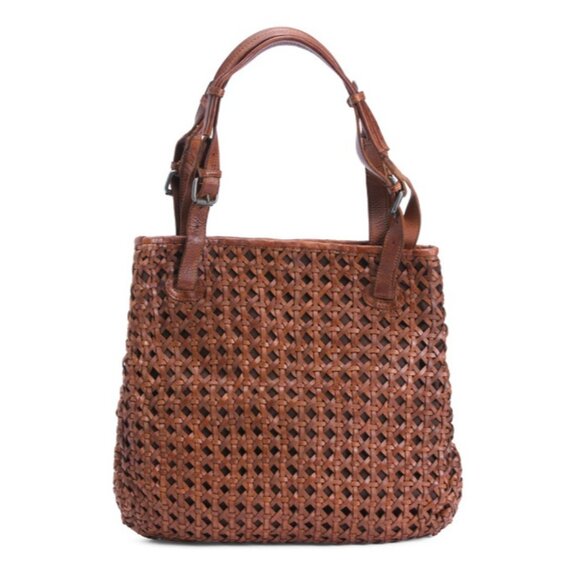VILENCA HOLLAND Handbag Leather Woven Cut Out Buckle Tote Cognac New - Picture 13 of 14